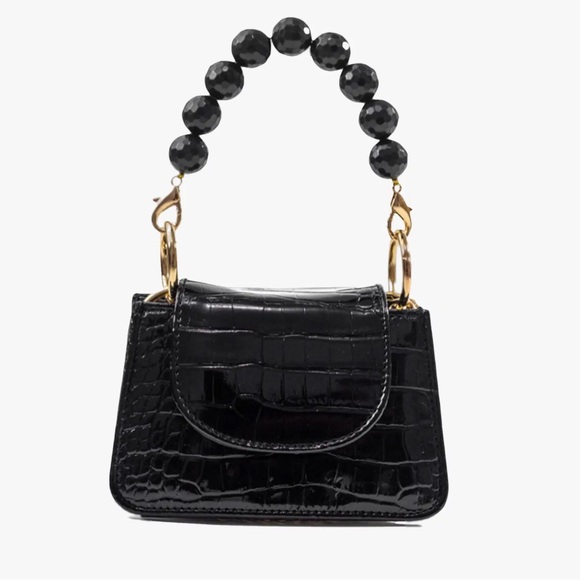 Aliel Handbags - Aliel Horra Black Croc-Embossed Beaded Mini Bag